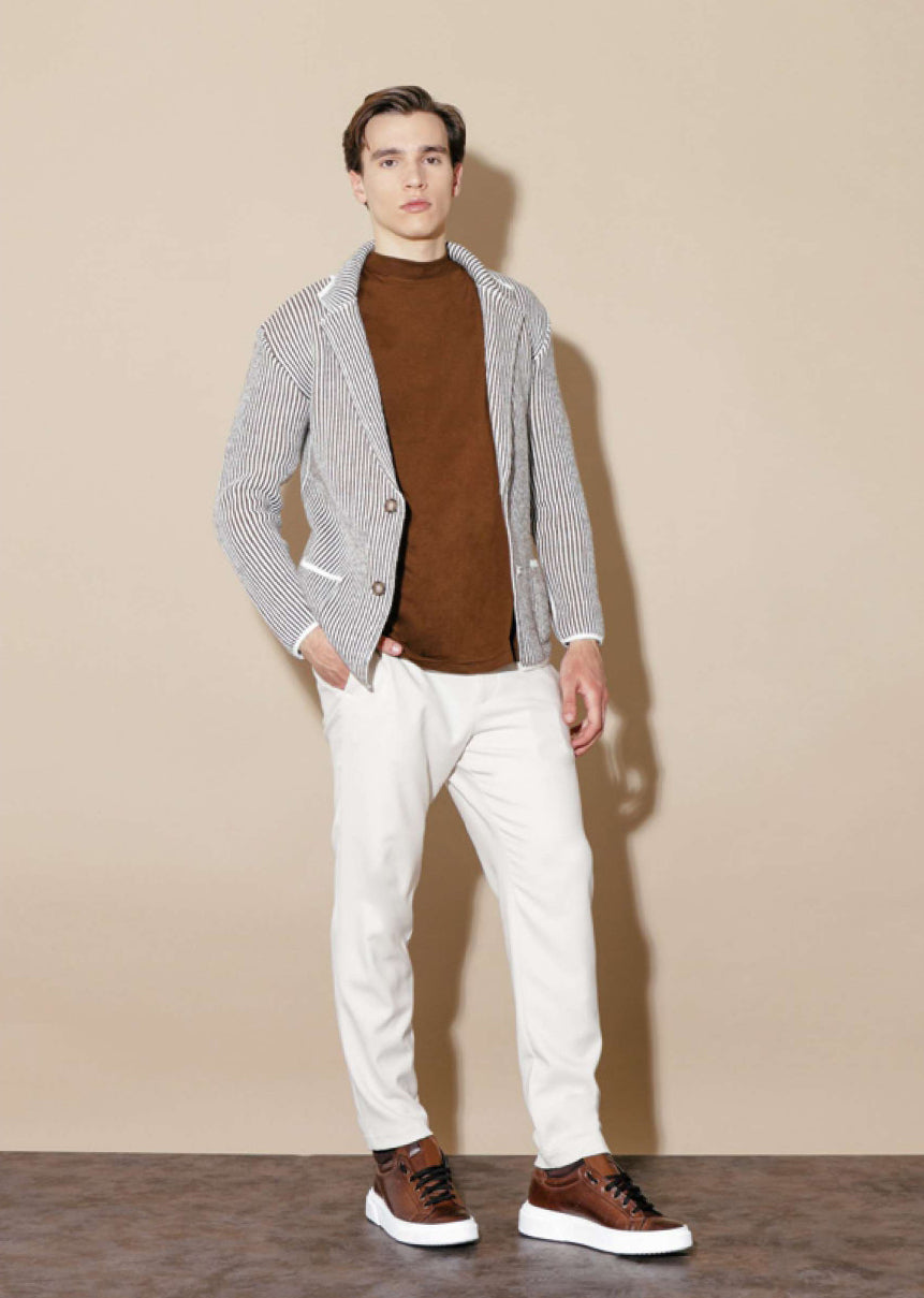 Cardigan Over/D Bianco/Marrone